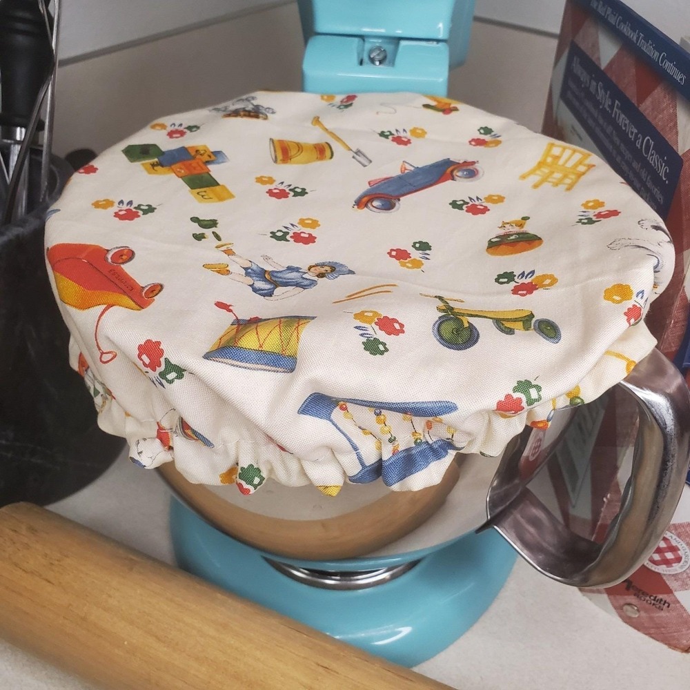 Retro Toys / Daisies Reversible KitchenAid Mixer Mixing Bowl Cover Bread Baking